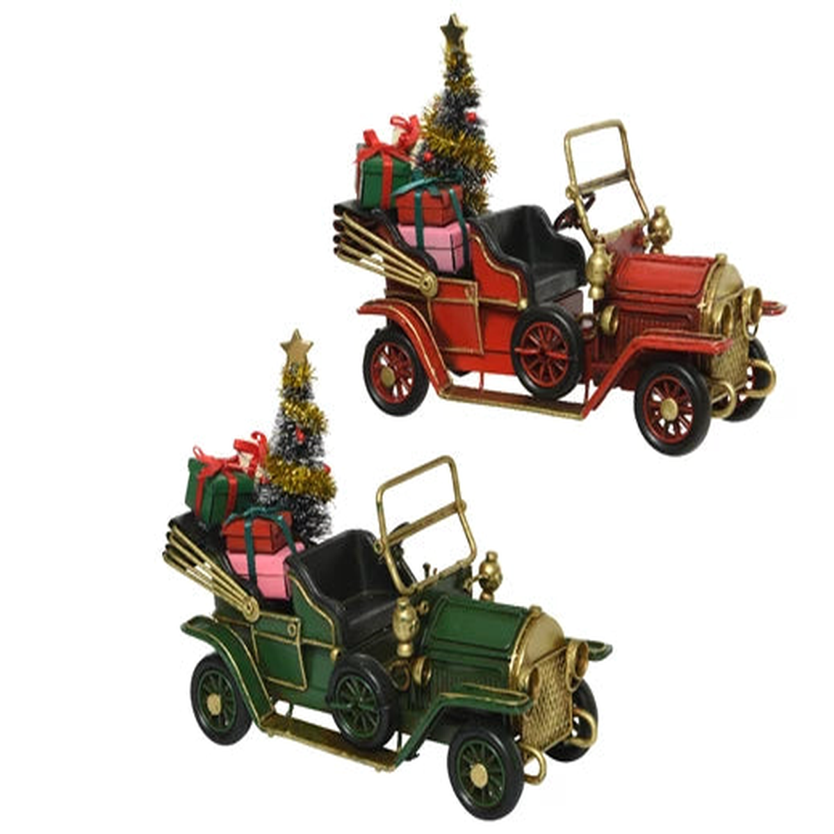 Car iron with tree with gifts without L16.5-W7-H13cm - assorted candy cane 2col ass