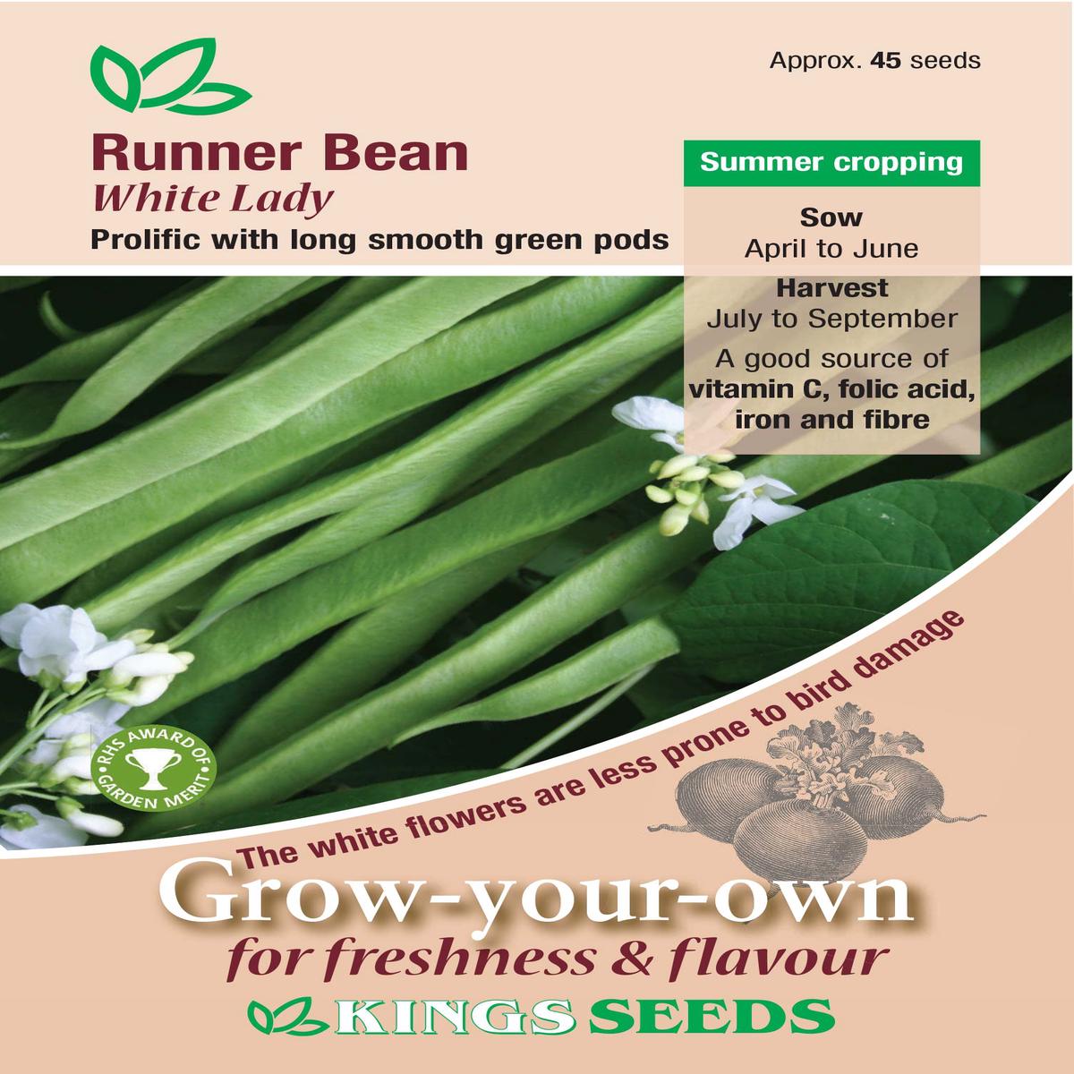 Kings Seeds Runner Bean White Lady Seeds