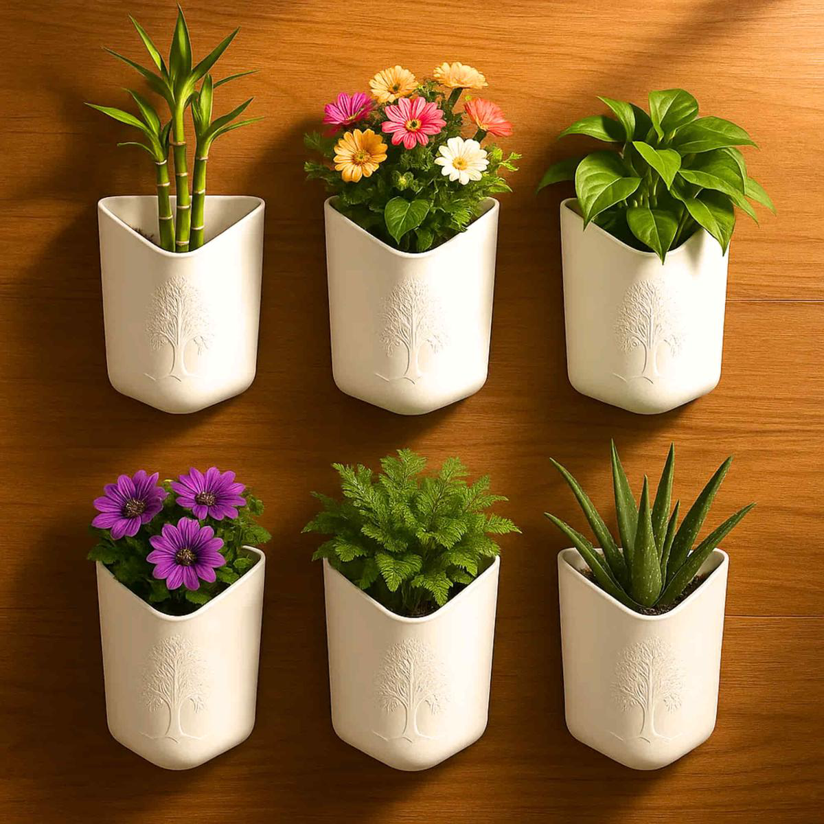 Wall Hanging Flower Pots for Home and Garden Decoration Heavy-Duty Plastic Planters for Indoor 038 Outdoor Use (White) 8211 Pack of 6