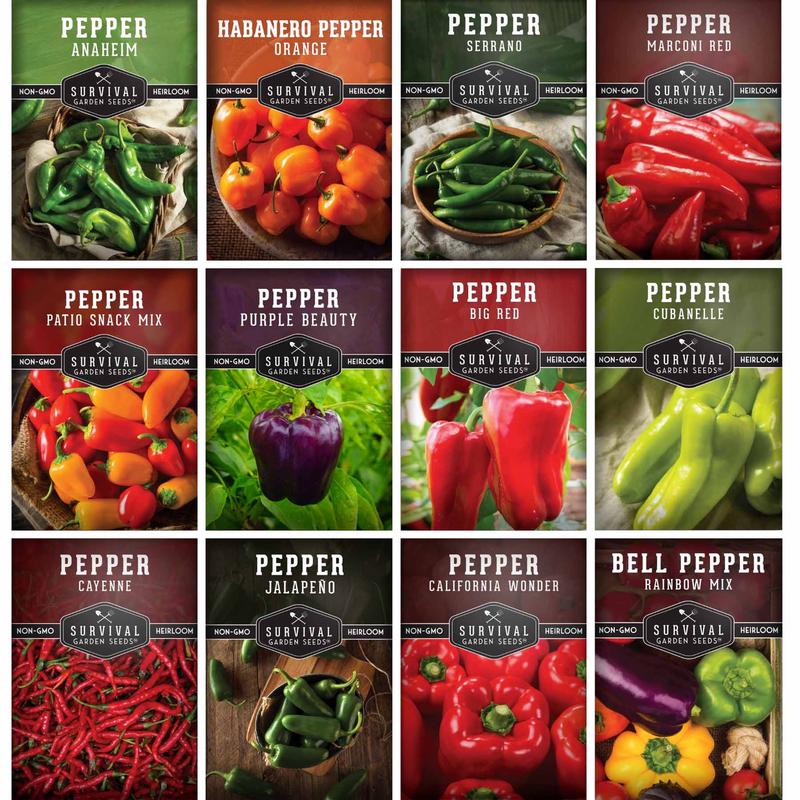 12-Variety Heirloom Pepper Seed Collection  Non-GMO Hot & Sweet Peppers for Home and Container Gardens